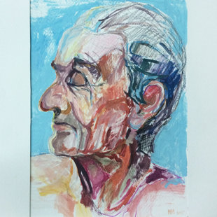 portret dziadek_ papier, ołówek, kredka, akryl 